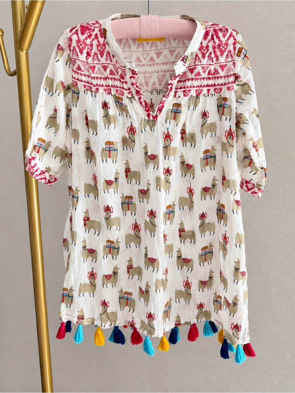 Roller Rabbit Llama Print Toddler Tunic Dress with Colorful Tassels - Size 2
